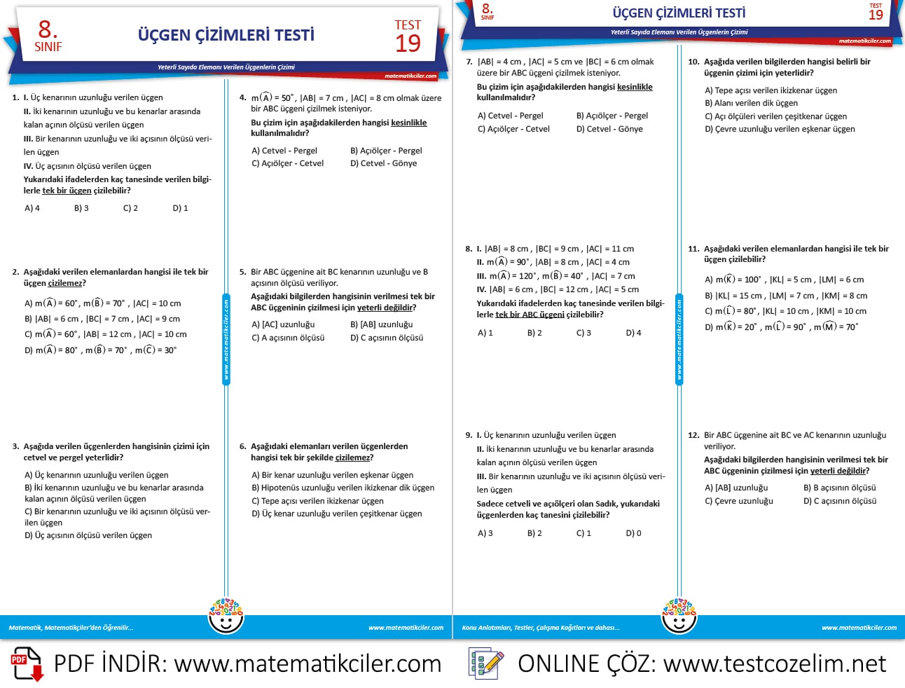 8. Sınıf Üçgen Çizimleri Testi | 8. Sınıf Matematik Testleri