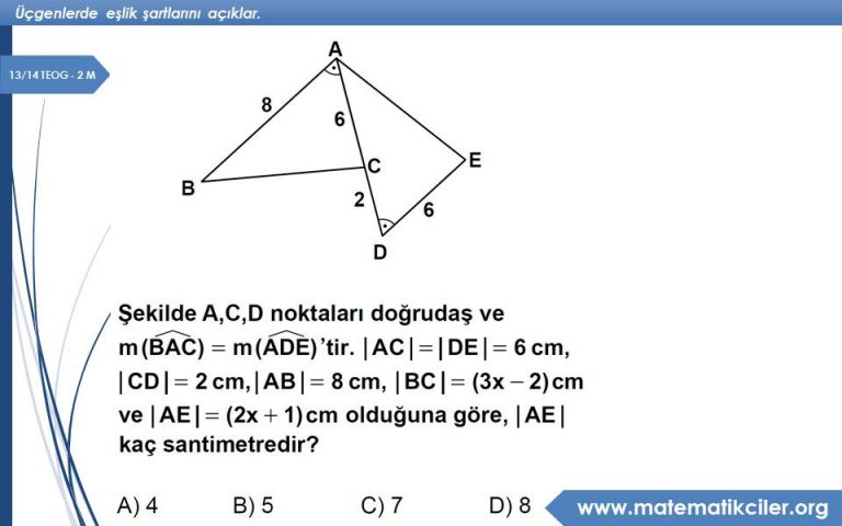 TEOG'da Çıkan Üçgenlerde Eşlik-Benzerlik Soruları | Matematikciler.com