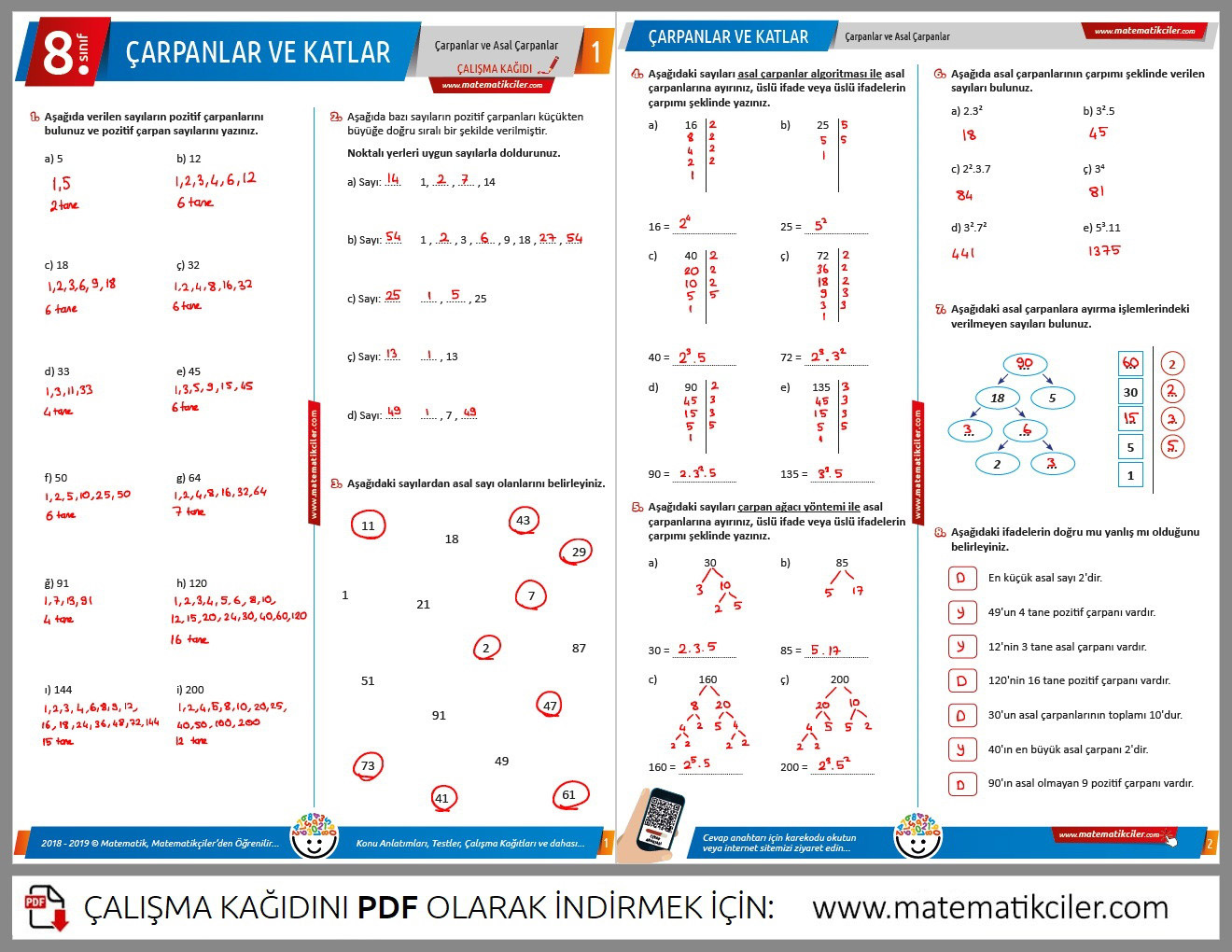 Kerim hoca 8 sınıf matematik çarpanlar ve katlar cevap anahtarı