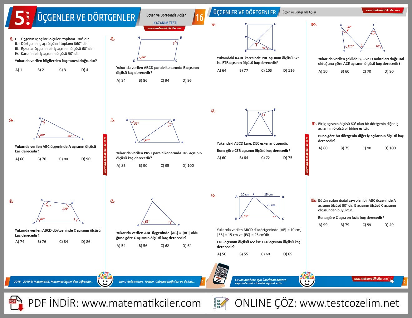 5. Sınıf Üçgenler ve Dörtgenler Testi