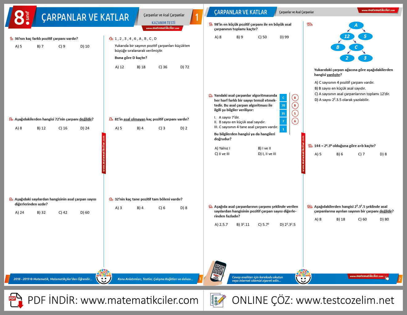 Kerim hoca 8 sınıf matematik çarpanlar ve katlar cevap anahtarı