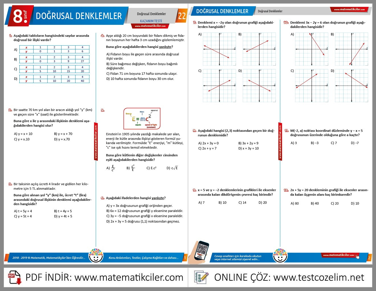 8. Sınıf Doğrusal Denklemler Testi